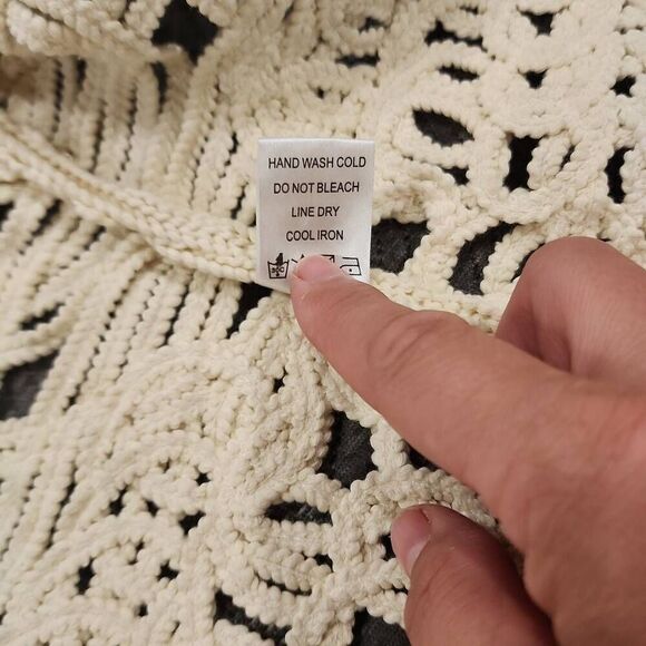 Crochet Knit Heavy Short Sleeve Cardigan Women's One Size Cream Art To Wear 100% - Picture 6 of 10